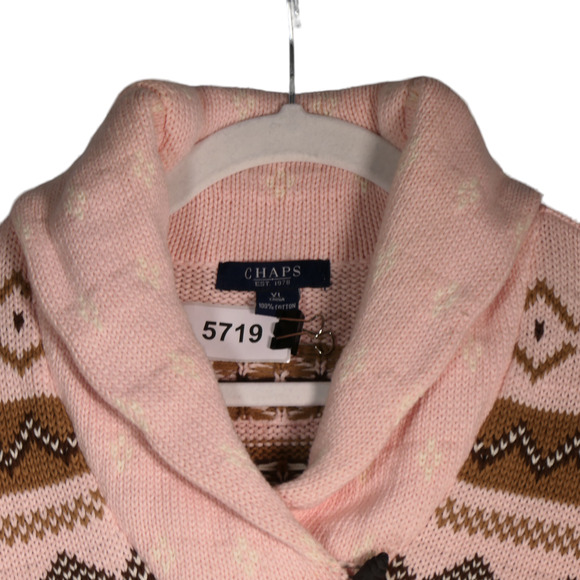 Chaps Sweater Women Size XL Pink Tribal Fair Isle Shawl Collar Heavyweight Boho - Picture 5 of 10